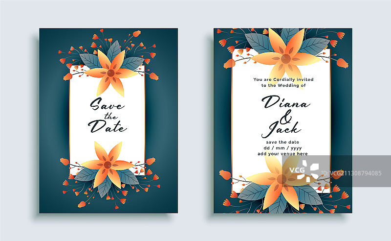 装饰花卉婚礼请柬模板图片素材