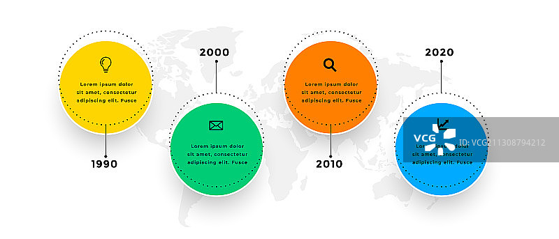 四个步骤圆形时间轴信息图模板图片素材