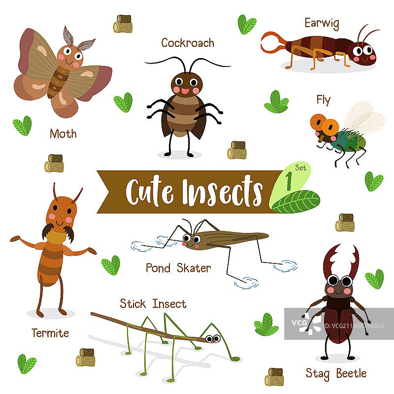 白色背景上的卡通昆虫图片素材
