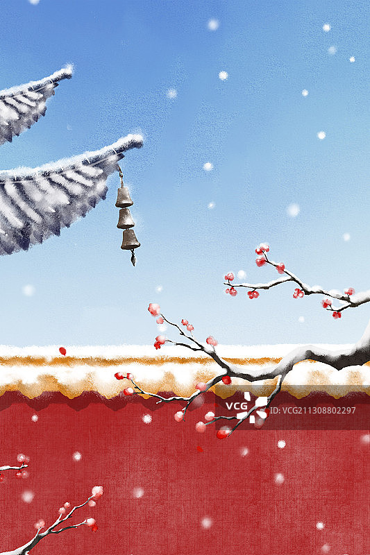 故宫冬季梅花雪插画图片素材
