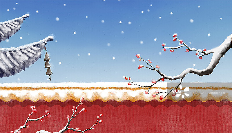 故宫冬季梅花雪中式插画图片素材