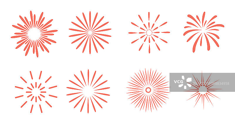 烟花礼花荷花元素插画组合图片素材