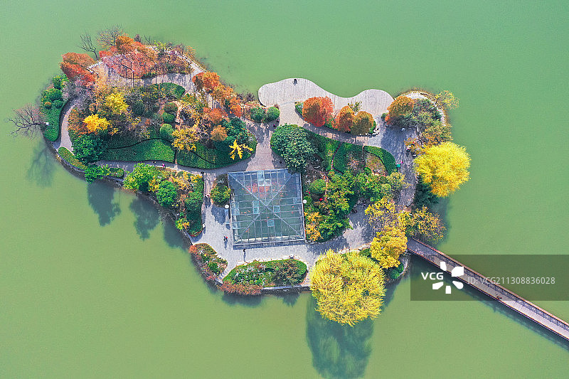 湖心岛秋色+江苏省徐州市云龙区大龙湖景区图片素材