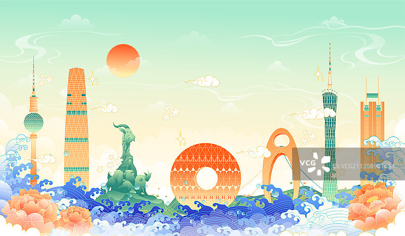 广州城市建筑矢量插画图片素材