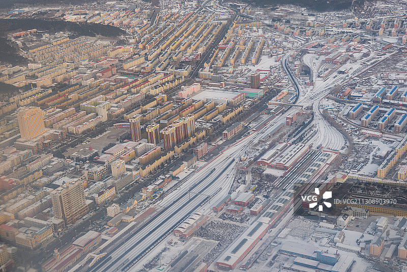 航拍大兴安岭 加格达奇 漠河 航拍东北雪景图片素材