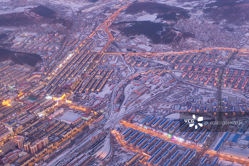 航拍大兴安岭 黑龙江 加格达奇 东北雪景 日落 维纳斯带图片素材
