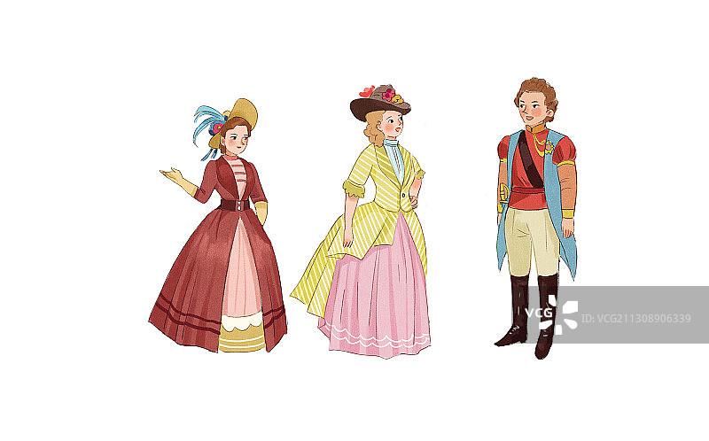 欧洲古典服装插画图片素材