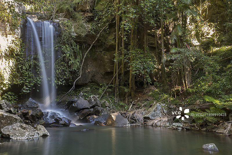 澳大利亚昆士兰坦伯林山森林瀑布景色图片素材