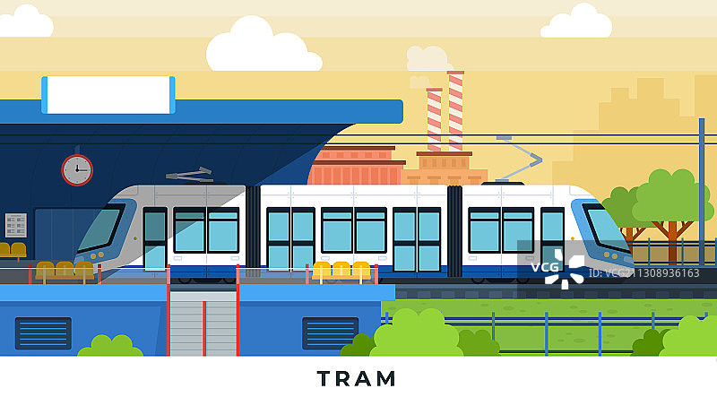 城市街道上的有轨电车图片素材
