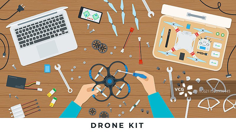无人机套件平面手绘图片素材