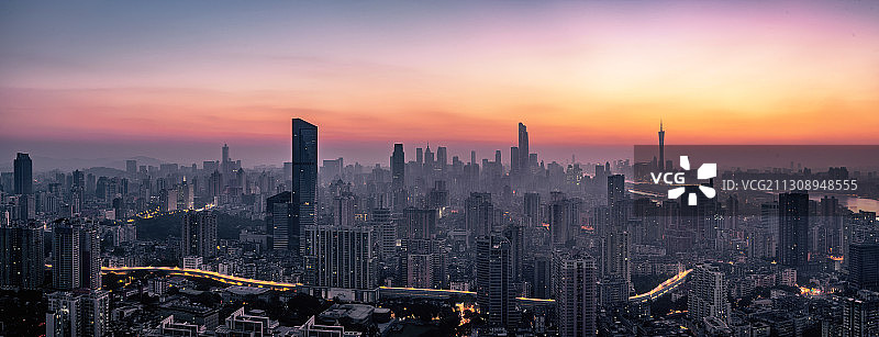 广州日出城市天际线大全景图片素材
