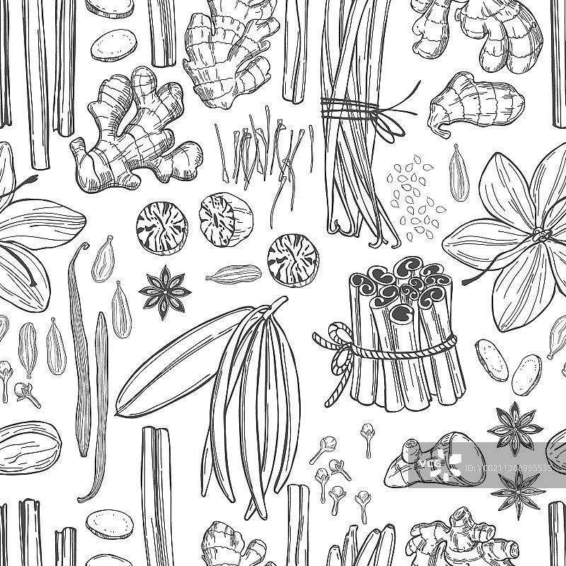 甜点和烘焙用香料无缝图案图片素材