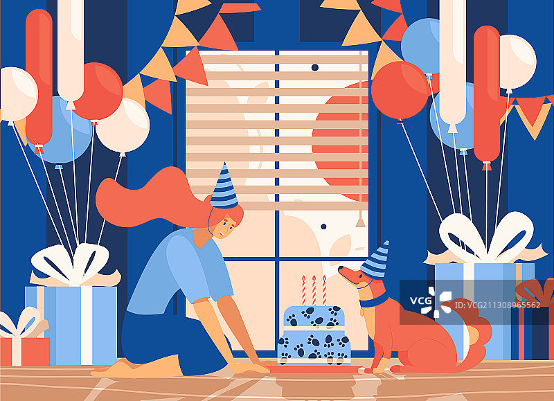 扁平风格宠物生日家庭庆祝图片素材