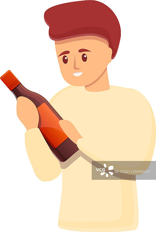 侍酒师拿酒瓶图标卡通风格图片素材