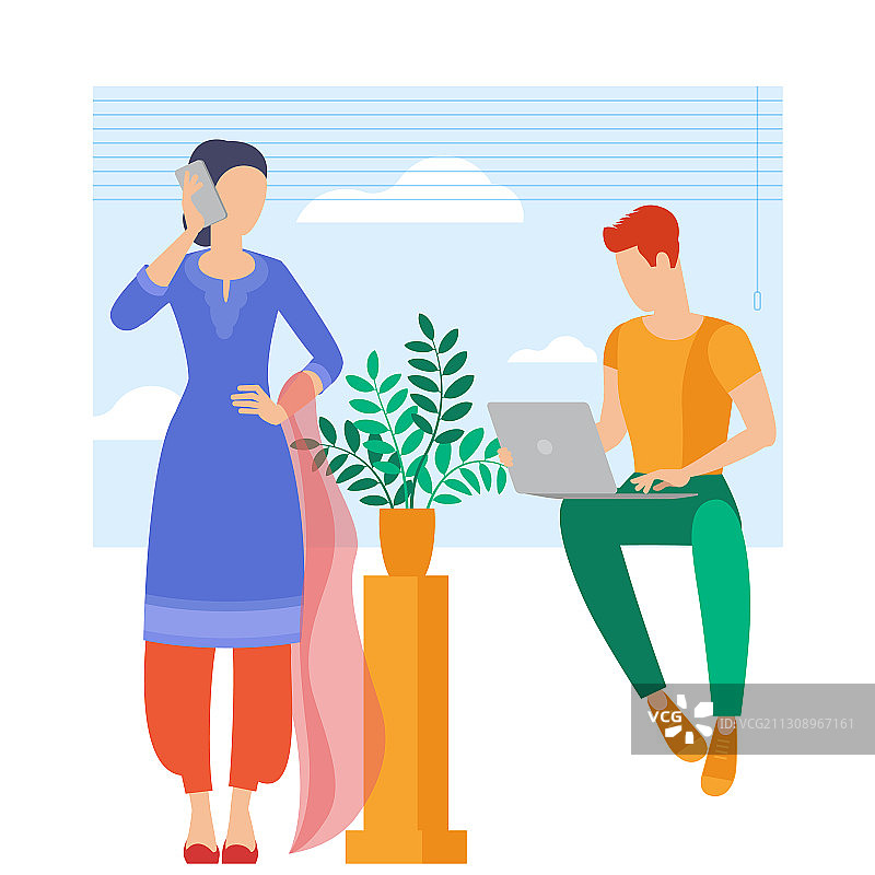 年轻男女正在外包工作图片素材
