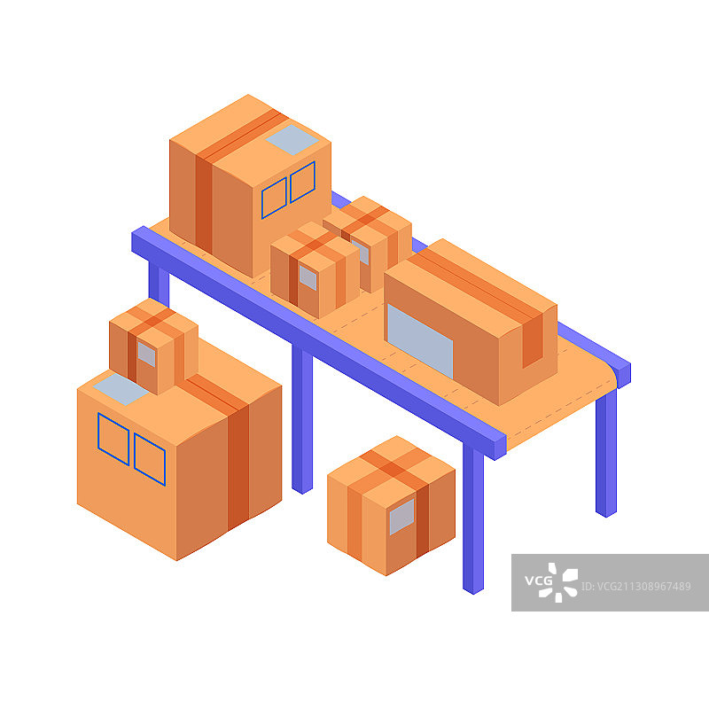 传送带上的抽屉等距黄色盒子图片素材