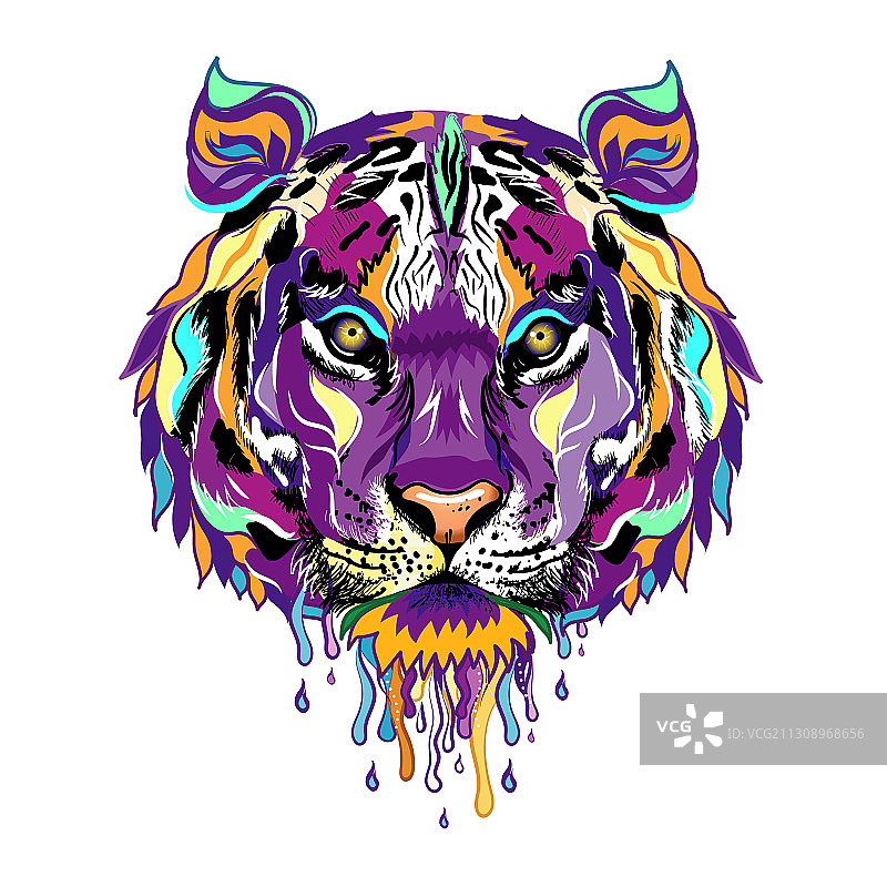 彩色油漆滴落的老虎图片素材