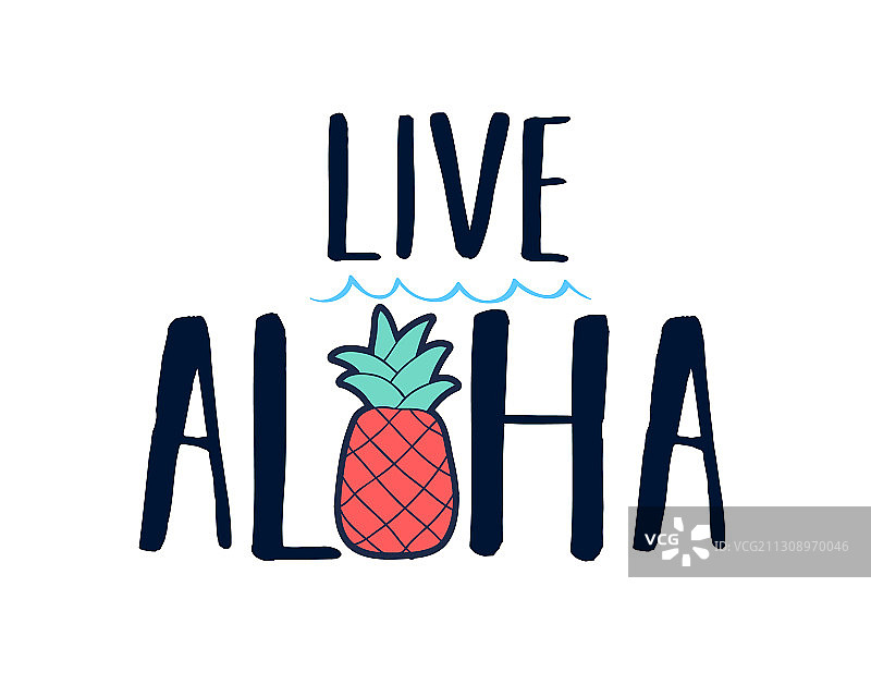 带有 Aloha 标语的菠萝印花设计图片素材