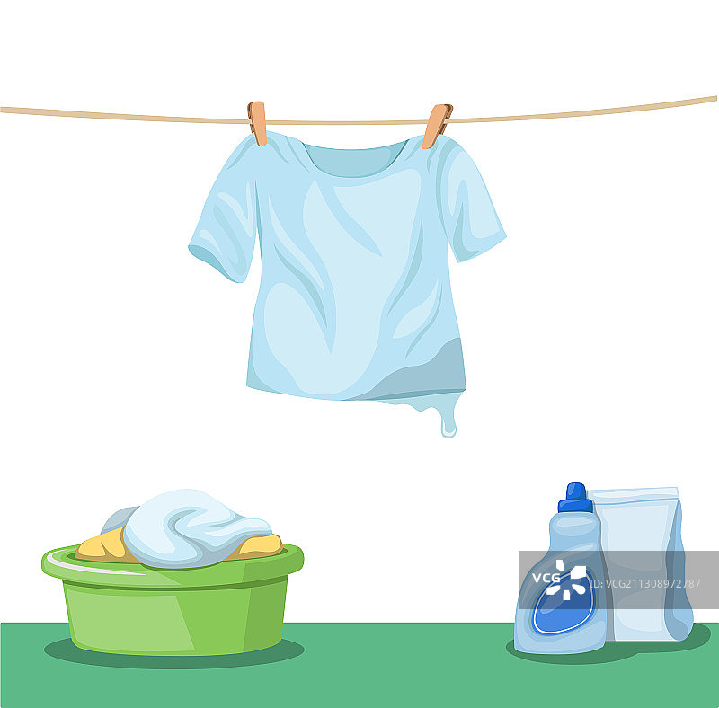 晾晒在晾衣绳上的湿T恤图片素材