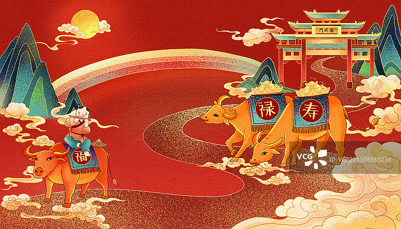 牛年插画运势如虹图片素材
