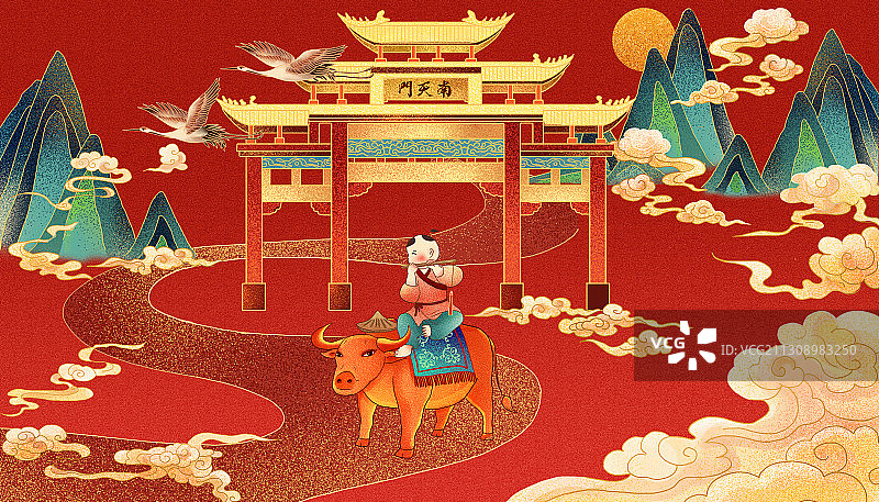 牛年插画运势如虹图片素材
