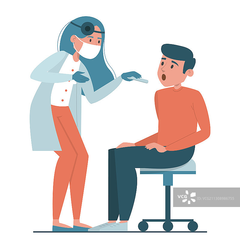 医生检查病人喉咙，诊断流感图片素材