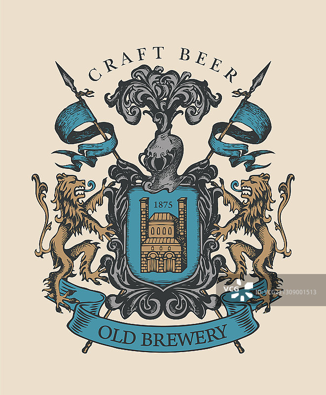 老啤酒厂的中世纪手绘纹章图片素材