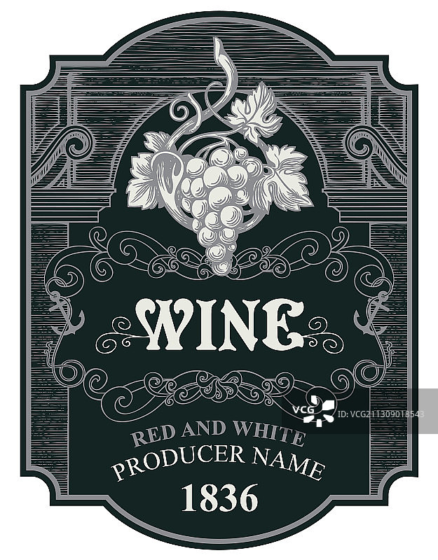 手绘葡萄酒标签与葡萄串图片素材