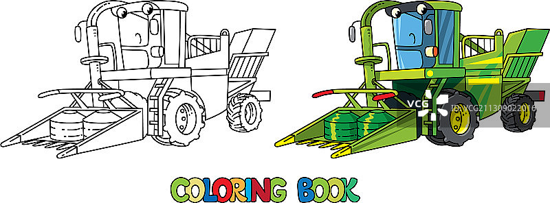 趣味联合收割机涂色书图片素材
