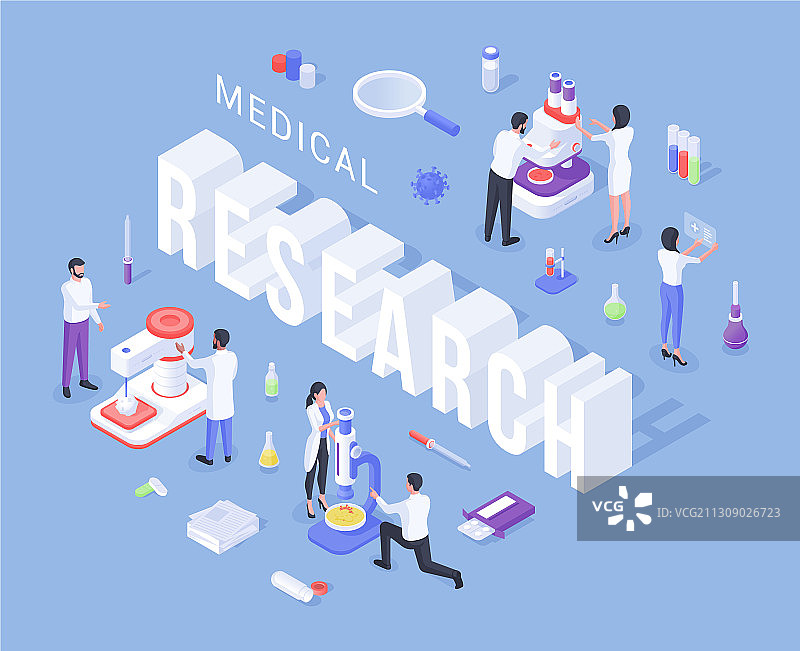 卡通研究人员进行医学实验图片素材