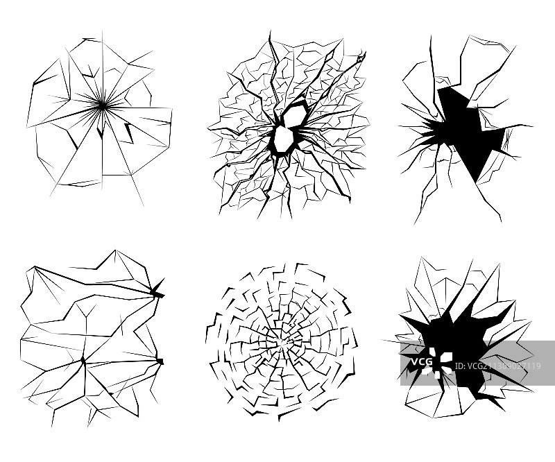 裂纹玻璃标志轮廓线性图标集图片素材