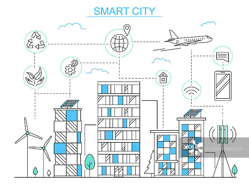 智慧城市城市建筑概念轮廓线性图片素材