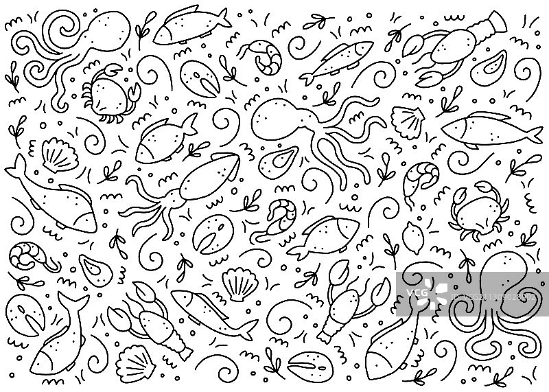 手绘海鲜元素涂鸦素材图片素材