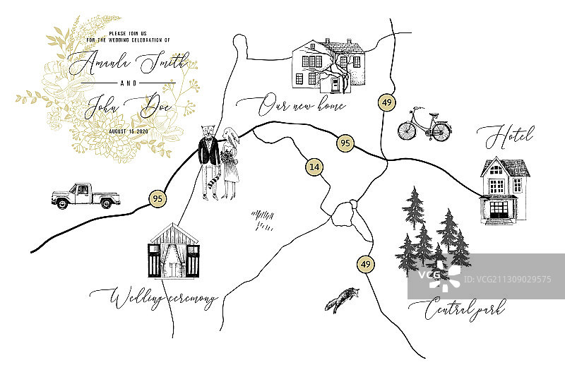 带有地图的婚礼卡片图片素材