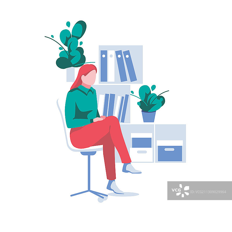 坐在办公室椅子上的可爱女孩，女商人图片素材