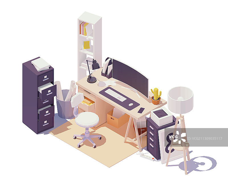 2.5D办公室工作场所图片素材
