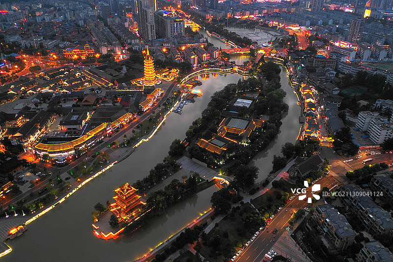 清江浦夜色+江苏省淮安市清江浦区里运河图片素材