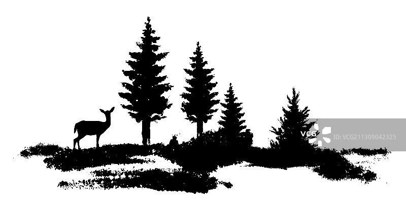 森林剪影风景组合图片素材