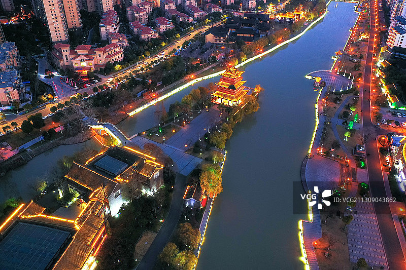 里运河夜色+江苏省淮安市清江浦区里运河文化长廊图片素材