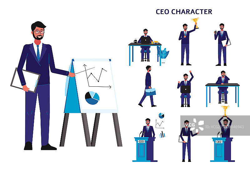 卡通CEO男商人人物套装图片素材