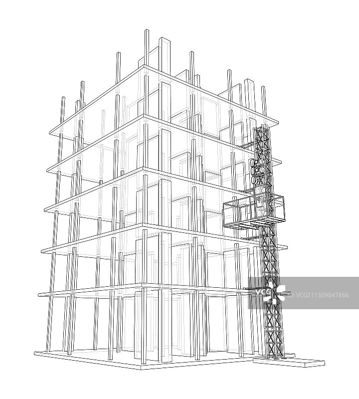 施工中的建筑与桅杆升降机图片素材