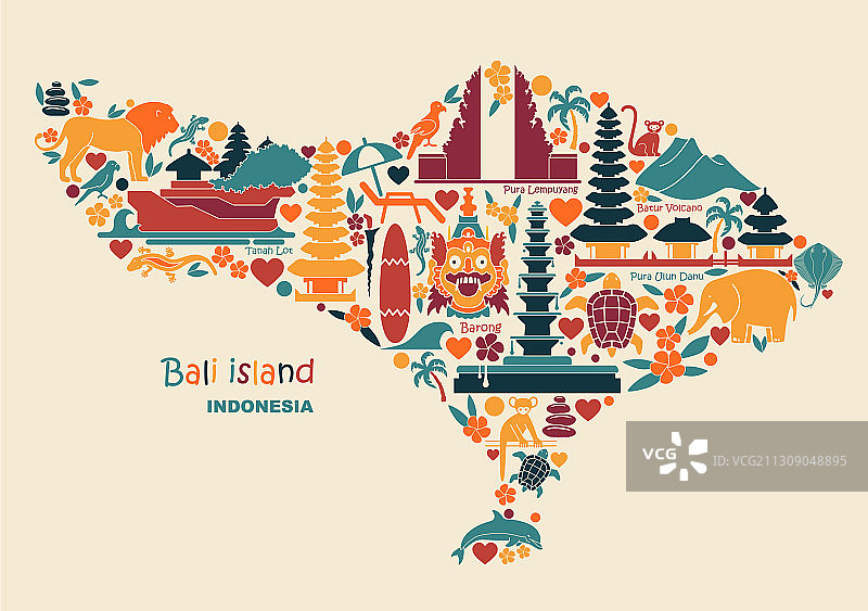 巴厘岛地图，印度尼西亚传统风格图片素材