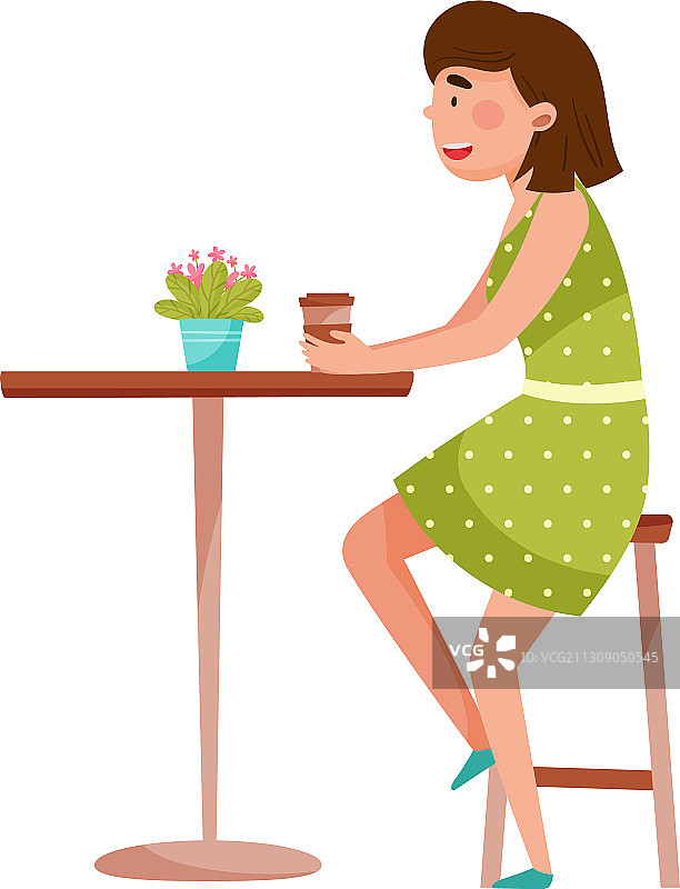 年轻女人坐在街边咖啡馆图片素材