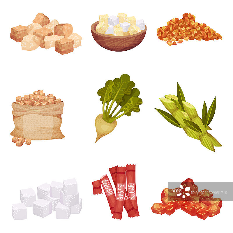 白色和棕色方糖与散装糖图片素材