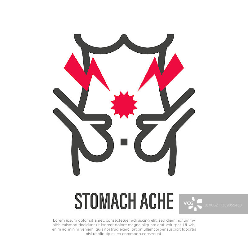 腹痛细线图标，女性胃痛图片素材