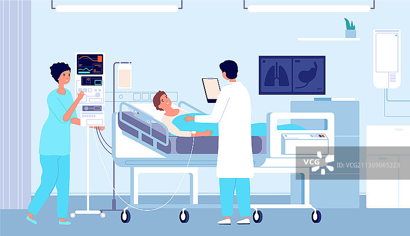 医院病房病人、医生和护士图片素材