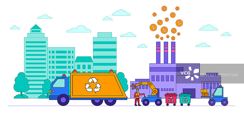 带垃圾车的回收概念图片素材