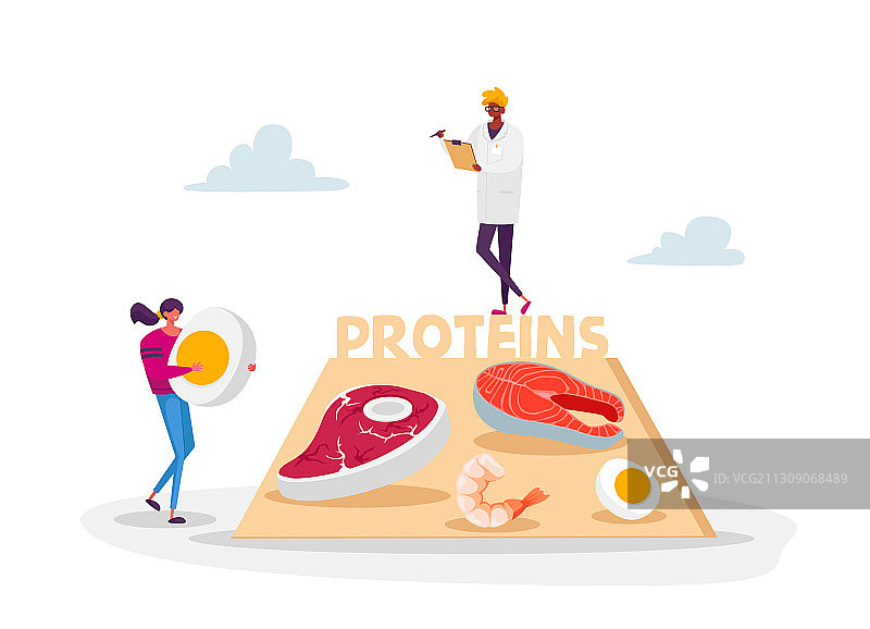 卡通人物携带蛋白质产品用于生酮饮食图片素材