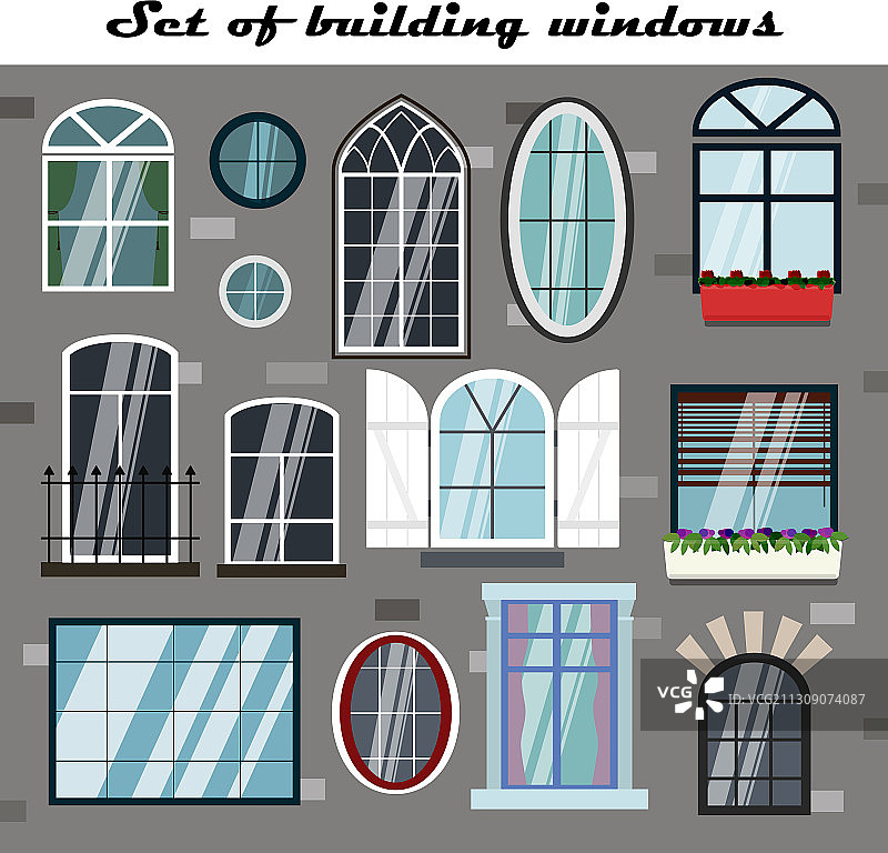 建筑窗户扁平化合集图片素材