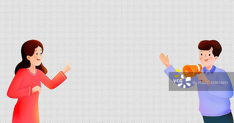 两个人手指着介绍在推广活动插画图片素材